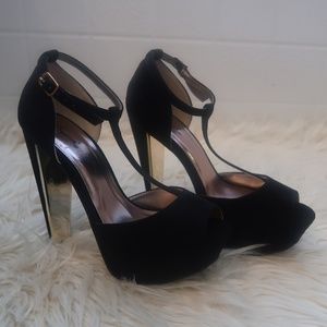 Black Suede Peep Toe High Heel